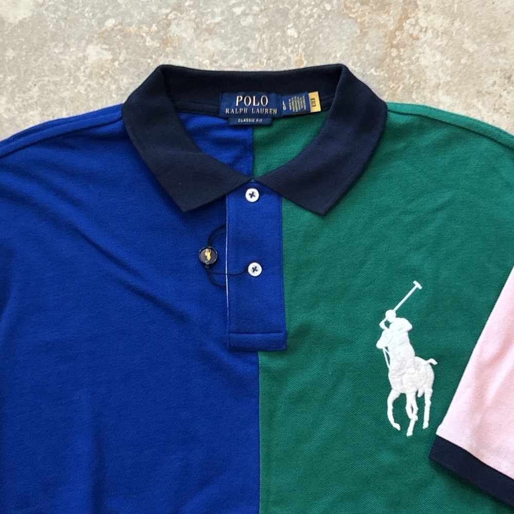 Polo Ralph Lauren Shirt Mens‎ L Multi Colorblock Big Pony Mesh Pique Player Polo